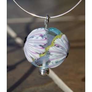 Hand Crafted Magnolia Blossom Artisan Glass necklace   Sterling Silver