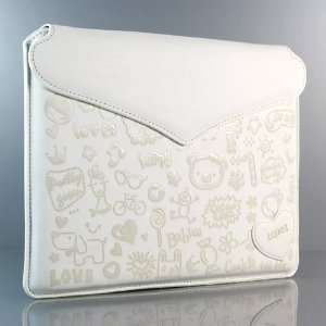  White / Envelope design / Cute Graffiti PU Leather Case 