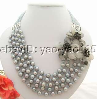 5Strds Pearl&Cats Eye&Cloudy Quartz Necklace  