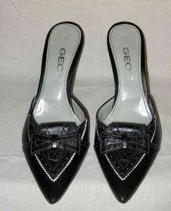 GEOX Black High Heel Mules Shoes w/bow Sz 6 WORN ONCE  