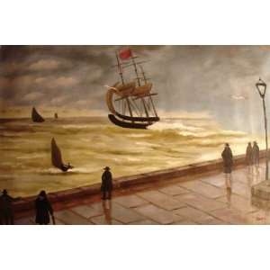   inch Oil Painting The Jetty of le Havre in bad weather