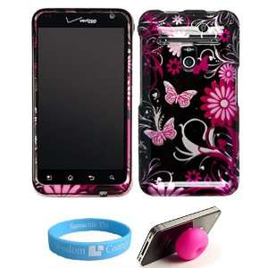 : Pink Butterfly with Flower Design Front and Back Snap On Hard Shell 