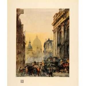  1920 Print Cornhill Street Building Dome Watercolor Art 