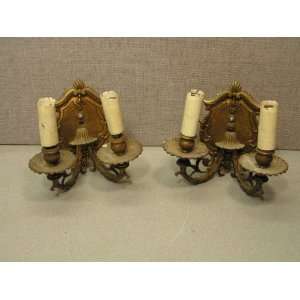  Pair of Ornate Bronze Brass 2 Arm Wall Sconces: Everything 