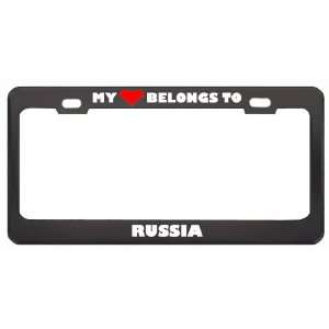 My Heart Belongs To Russia Country Flag Metal License Plate Frame 