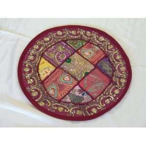   Decorative Sari Round Beaded India Pillow Cushion 16