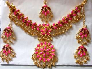   NEW Bollywood Accessory Gold COSTUME Jewelry Saree SET SHOCKING PINK