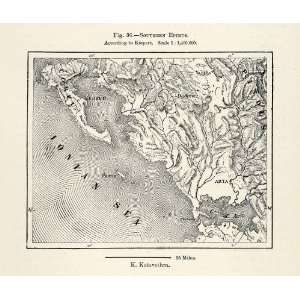  1882 Relief Line block Map Ionian Sea Corfu Arta Dodone 