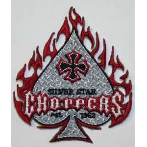 Silver Star Choppers Spade with Flames Licensed Biker Iron On Applique 