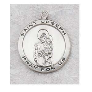   Silver Round Saint Joseph Patron Saint Medal Pendant Necklace: Jewelry