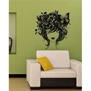  GIRL WITH BUTTERFLY HAIR CUTE WALL VINYL STICKER DECALS 