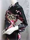 Yukata Kimono Wrap Tie Silky Satin Blouse Top Black M