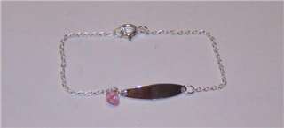 NEW 925 Sterling Silver 14cm / 5.5 BABY PINK CRYSTAL HEART ID 