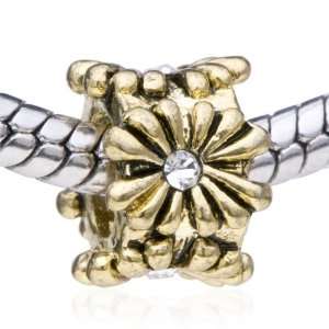 Pandora Style Bead Gold Crystal Chrysanthemum European Charm Bead Fits 
