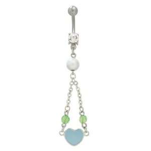  Dangler Light Blue Pastel Heart Belly Button Ring: Jewelry