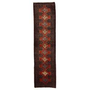   Red Persian Hand Knotted Wool Sanandaj Runner Rug: Furniture & Decor