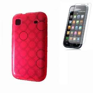Red Transparent Circle Design Gel Case+ Screen Protector for Samsung 