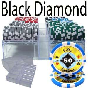 200 Ct Black Diamond 14 Gram Poker Chip Set in Acrylic Chip Tray With 