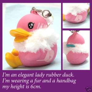 Pink Lady Rubber Duck Fur handbag Keychain phone strap  