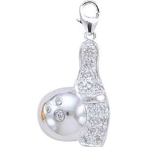  14K White Gold Diamond Bowling Ball and Pin Charm: Jewelry