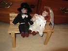 Porcelain Bride and Groom Dolls Couple on 11.5 Wooden Bench