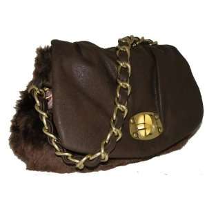   Brown Faux Fur Flap Leather Shoulder Bag MSRP $89.99 