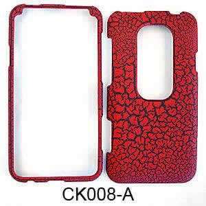  PHONE COVER FOR HTC EVO 3D RUBBERIZED EGG CRACK RED Cell 