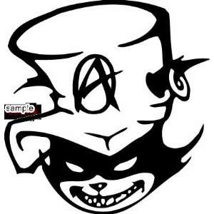 EVIL CAT WITH HAT AND EARRINGS SKULL WHITE VINYL DECAL STICKER