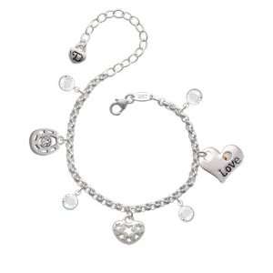 Small Silver Heart with Cut Out Stars Love & Luck Charm Bracelet with 