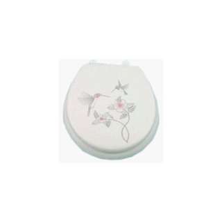 Magnolia Embroidered Round Soft Toilet Seat with Hummingbird Design
