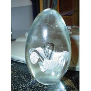    EGG SHAPED GLASS WITH WHITE LILY PAPER WEIGHT: Home & Kitchen