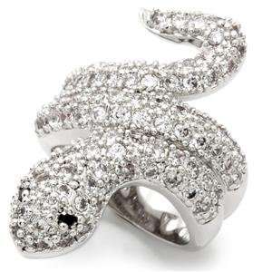  Size 9 Snake Clear Cubic Zirconia Brass Rhodium Ring AM Jewelry