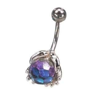  Blue Crystal Ball Hands Steel Belly Ring Curved Barbell 