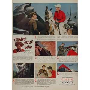  1945 Ad WWII Curtiss Wright Airplane Engines Cowboy 