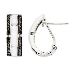   Carat White Agate & Black Diamond Sterling Silver Earrings Jewelry