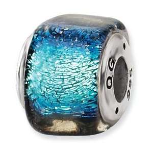  Sterling Silver Blue Dichroic Glass Square Bead Jewelry