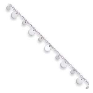  Sterling Silver Dangling Circle & Heart Anklet: Jewelry