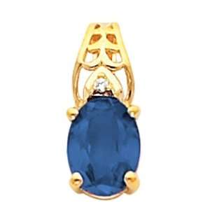   14K Yellow Gold Chatham Created Sapphire and Diamond Pendant Jewelry