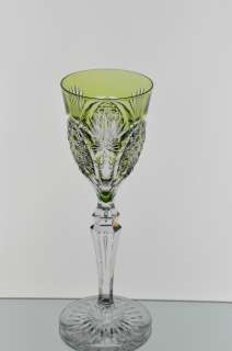 Val St Lambert Lt Emerald Green Richepin Cut to Clear Crystal Wine 