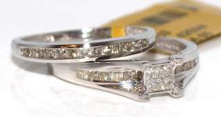 Diamond Wedding Bridal Set Princess Cut Engagement Ring +Band .5ct 10K 