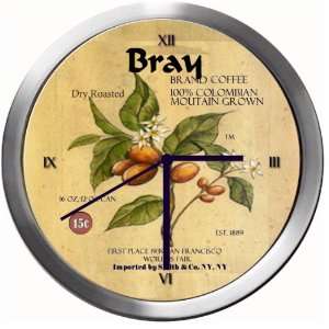 BRAY 14 Inch Coffee Metal Clock Quartz Movement:  Kitchen 