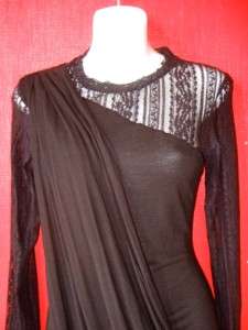 RACHEL ROY black draped LACE & JERSEY KNIT PARTY dress DRAMATIC $188 