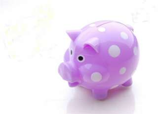   Dots Hard Plastic Coin Pig Piggy Money Bank Purple With Stopper  