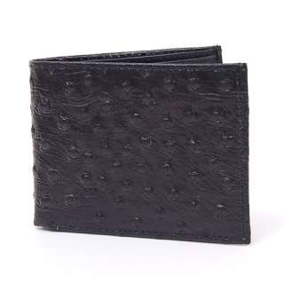 Mens Leather Wallets Ostrich Print Outer Lambskin Inside Bifold 