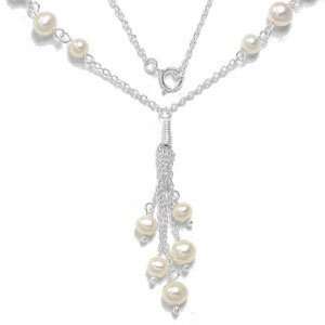 Natural White Freshwater Pearl Dropper Necklace   925 sterling silver