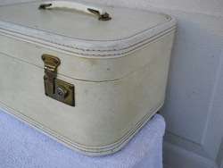 Vintage Cream Marble Hard Shell Luggage Traincase 14x10x7 Clean w 