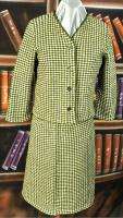 WOMENS SUPERB VINTAGE PURE WOOL CHECK SKIRT SUIT 8  