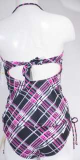 Hobie Black Neon Pink Plaid Tankini Swimsuit M Medium NWT New  
