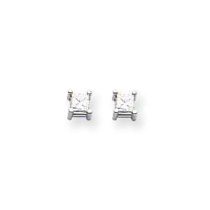    14k White Gold 3.5mm Princess Cut Stud Earring Mountings: Jewelry