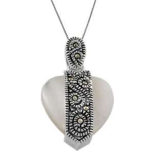  Sterling Silver Mother Of Pearl Heart Necklace: Jewelry